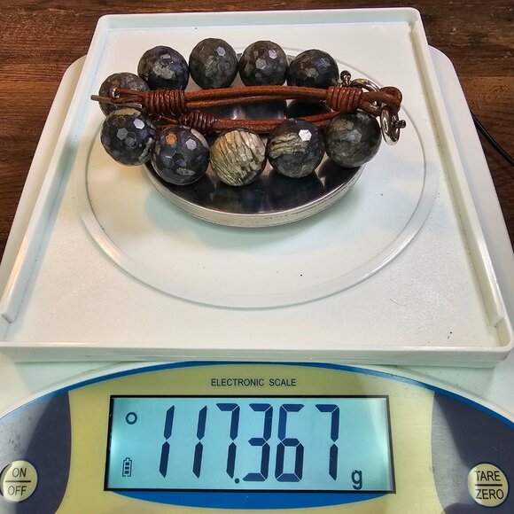 Brunello Cucinelli Labradorite Natural Gemstone Faceted Beads & Leather Necklace - Picture 9 of 9